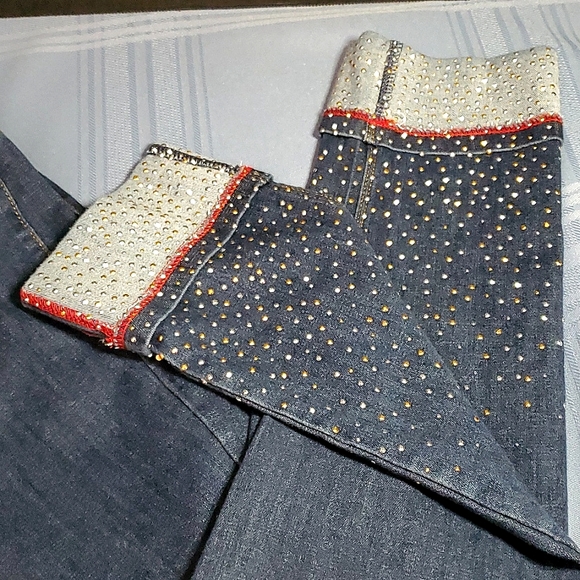 Nygard Luxe Denim Leggings w/ Rhinestone Fade Cuffed Bottoms - Size Small 6-8 - Picture 4 of 14